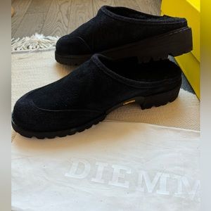 Dianne Maggiore Black Suede Shearling Mules